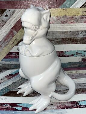 Target Threshold T-Rex Dinosaur Cookie Jar EUC White Ceramic Stoneware RARE